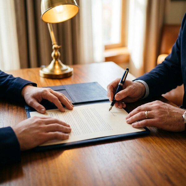 Hands of an attorney and client reviewing and signing a legal document at a desk, Michigan civil law
